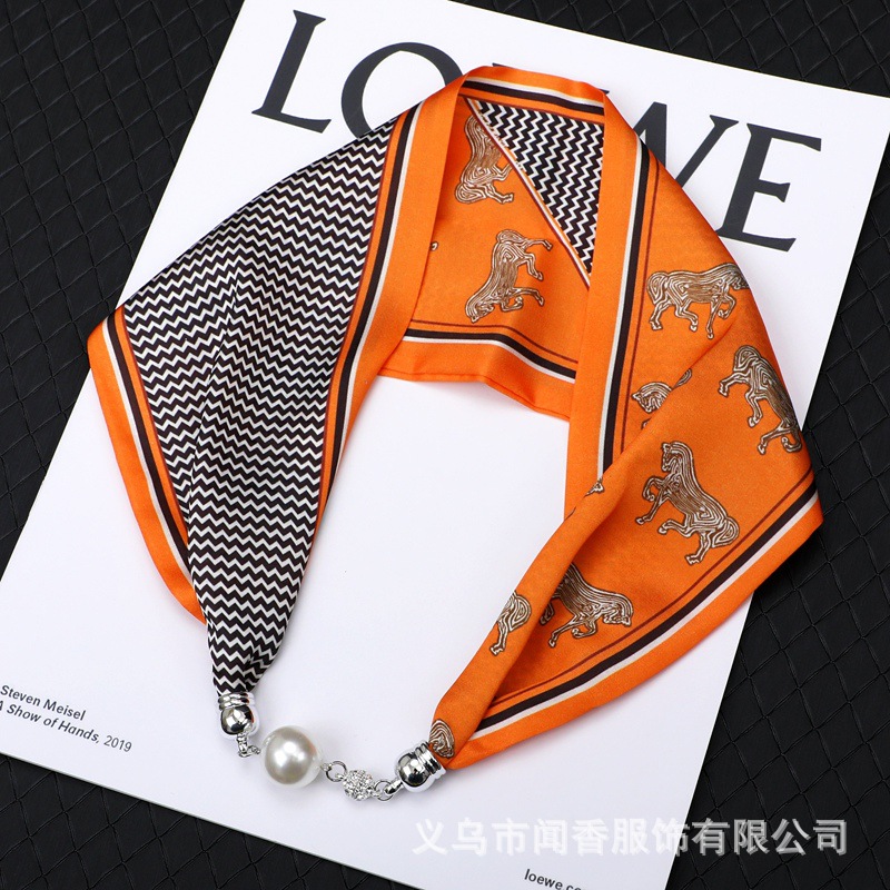 2023 New Ink Painting Necklace Silk Scarf Women's Collarbone Small Silk Scarf Decorative Scarf Scarf Necklace Ribbon Hair Band