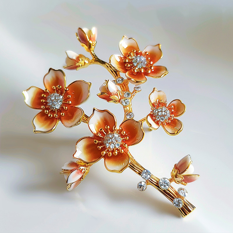 迪莉雪 民国风复古梅花胸针别针 手绘珐琅彩汉服古风法式发钗配饰