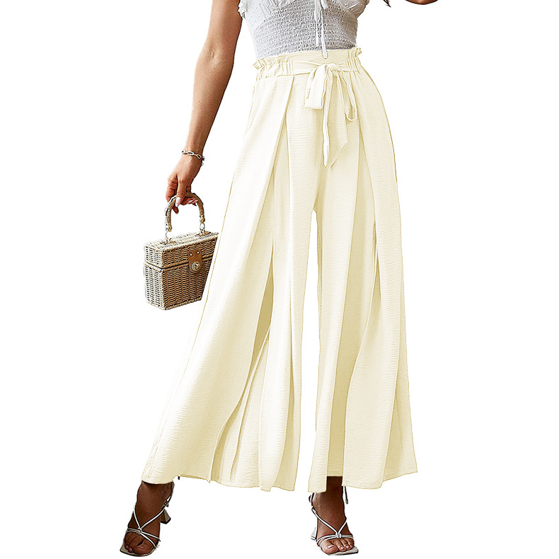 Cross-Border European and American Amazon Spring and Summer New Bow Loose High Waist Crimp Wide-Leg Pants Belted Pants