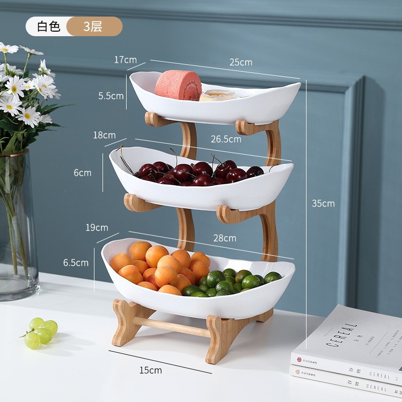 Nordic Multi-Layer Solid Wood Fruit Plate Household Restaurant Dining Table Living Room Coffee Table Snack Dish Fruit Basket Light Luxury Decoration Plate