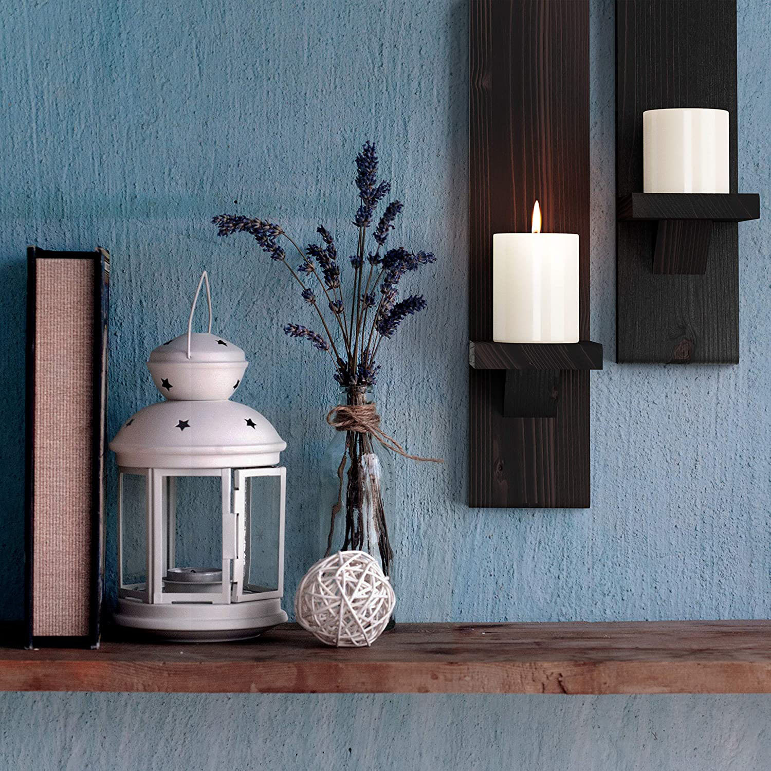 跨境壁挂式烛台木质烛台壁挂式乡村柱状农舍墙壁装饰木制烛台