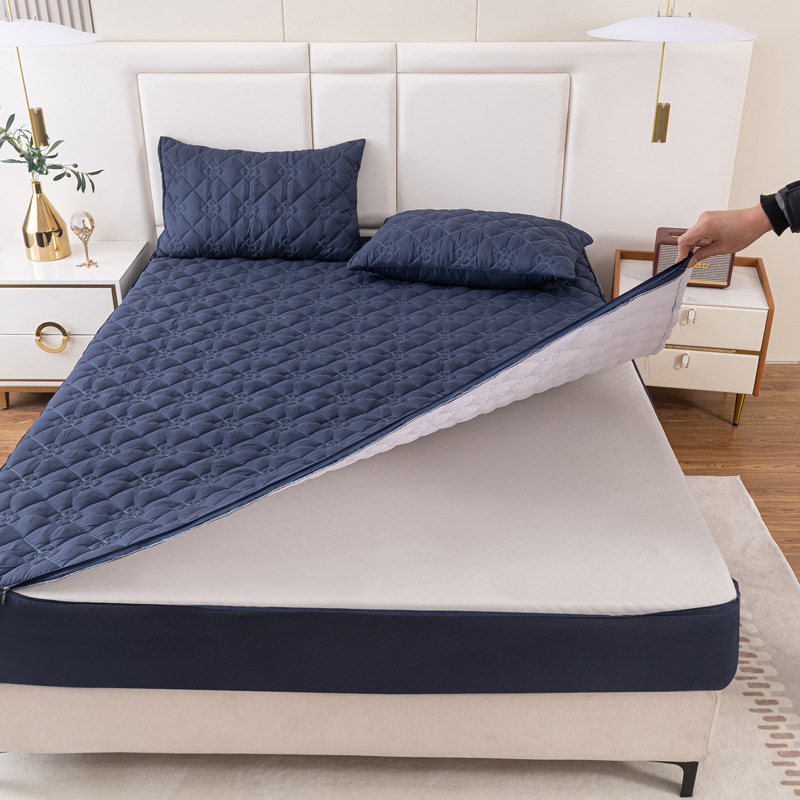 可拆卸拉链款夹棉六面全包床笠 纯色酒店床罩席梦思床垫保护套