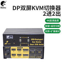 DP kvm切换器双通道 DisplayPort 2进2出 键鼠显示器双屏复制扩展