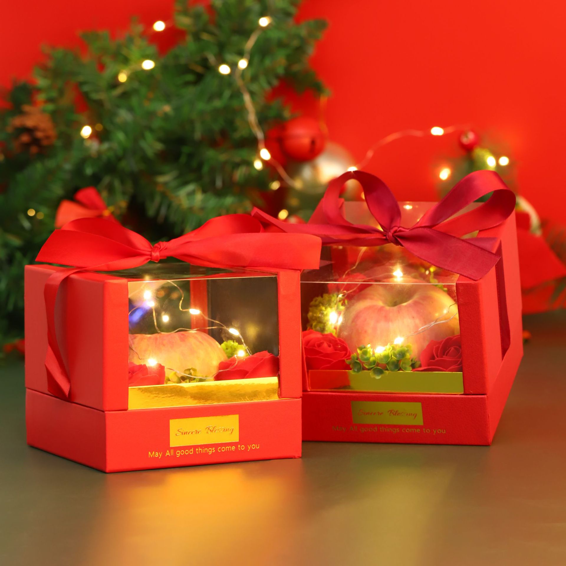 新款圣诞节礼物平安夜苹开窗平安果包装盒定制加印圣诞苹果盒礼盒