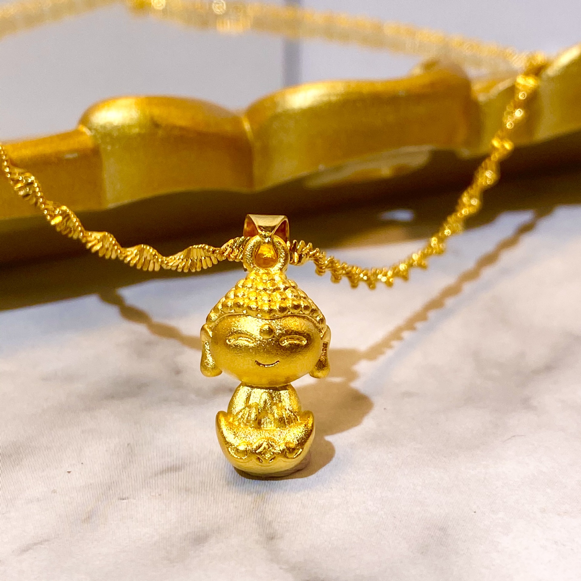 古法越南沙金小福佛小萌佛吊坠项链黄铜镀金本命年礼物直播热销