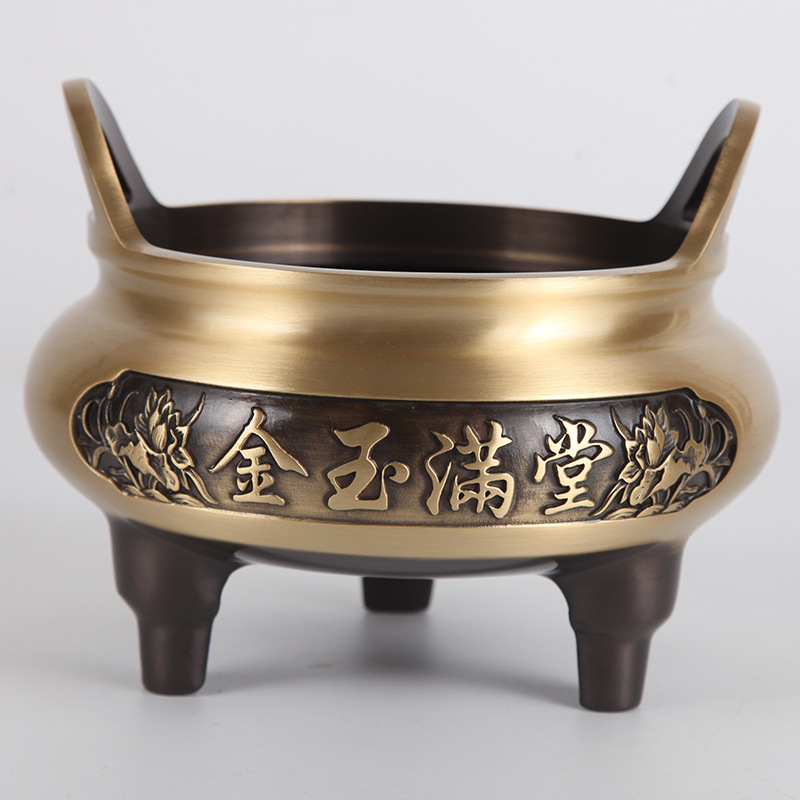 铜香炉纯铜炉金玉满堂供奉供佛檀香炉烧线香炉上香大号三足宣德炉