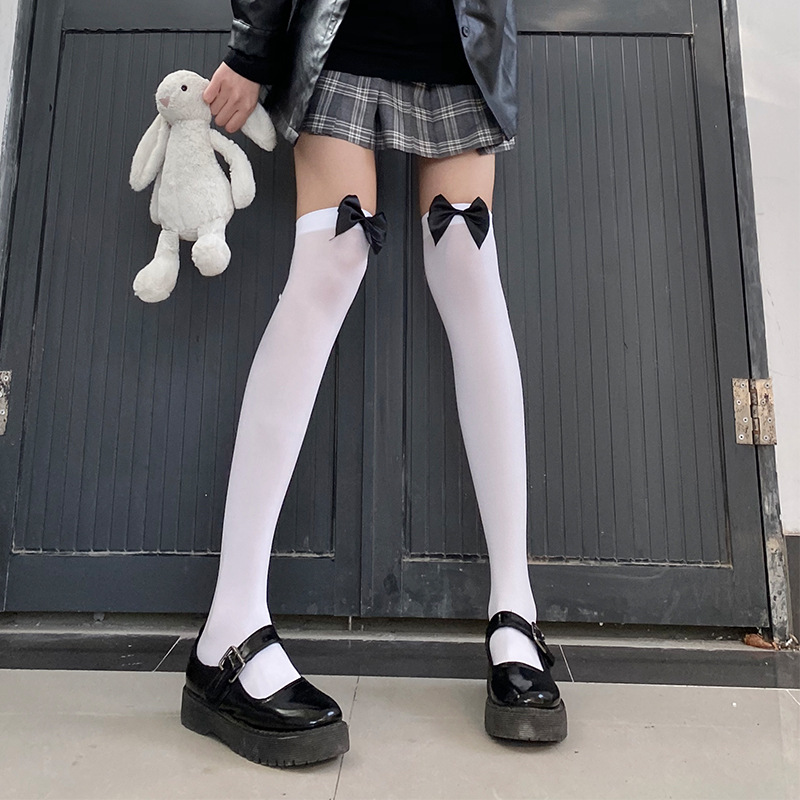 Summer Thin Black Silk JK Hot Girl Lolita Lace Socks Female Japanese Style Soft Girl Bow Lolita Knee Socks