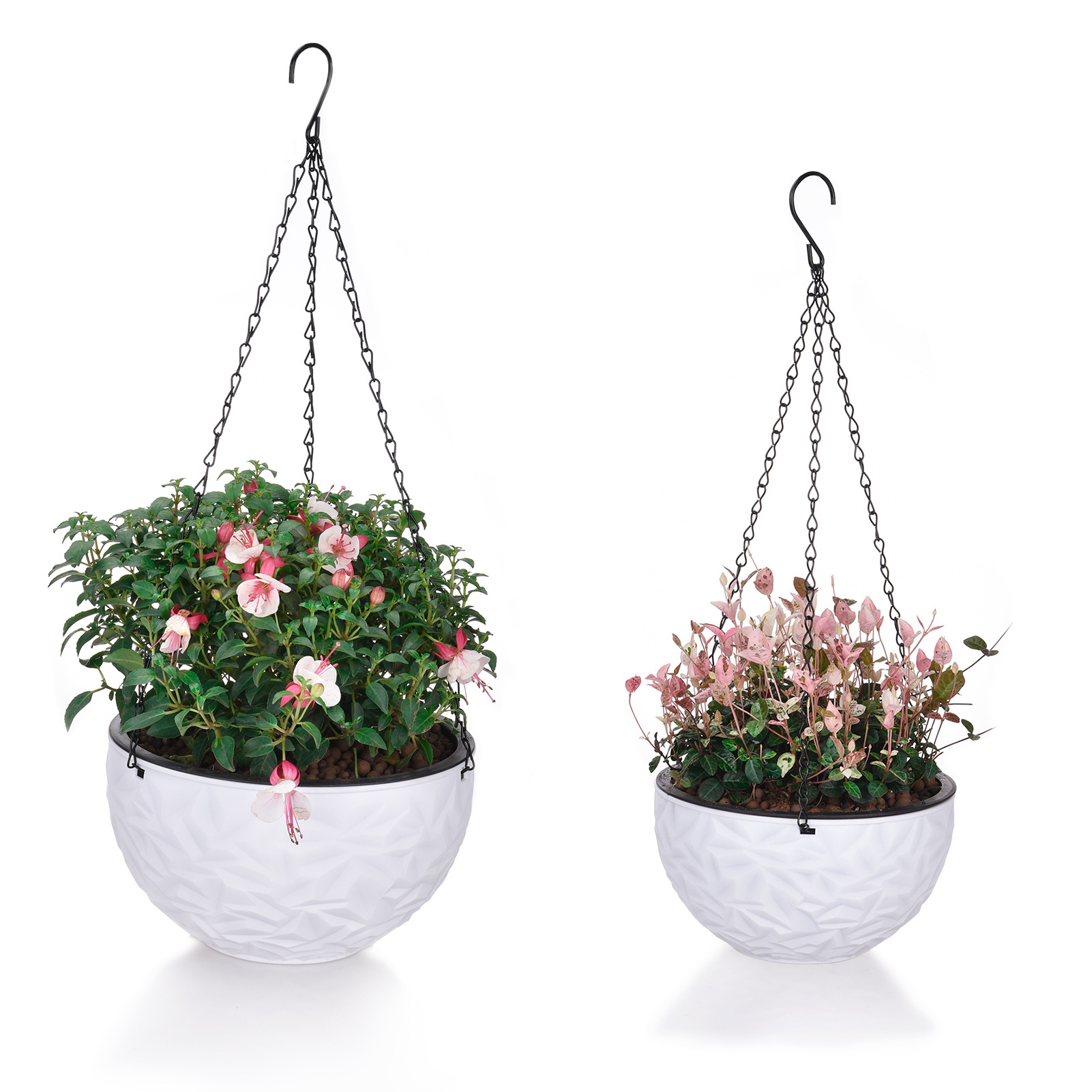 创意设计仿钻石塑料双层吊篮花盆免浇水懒人花盆含铁链