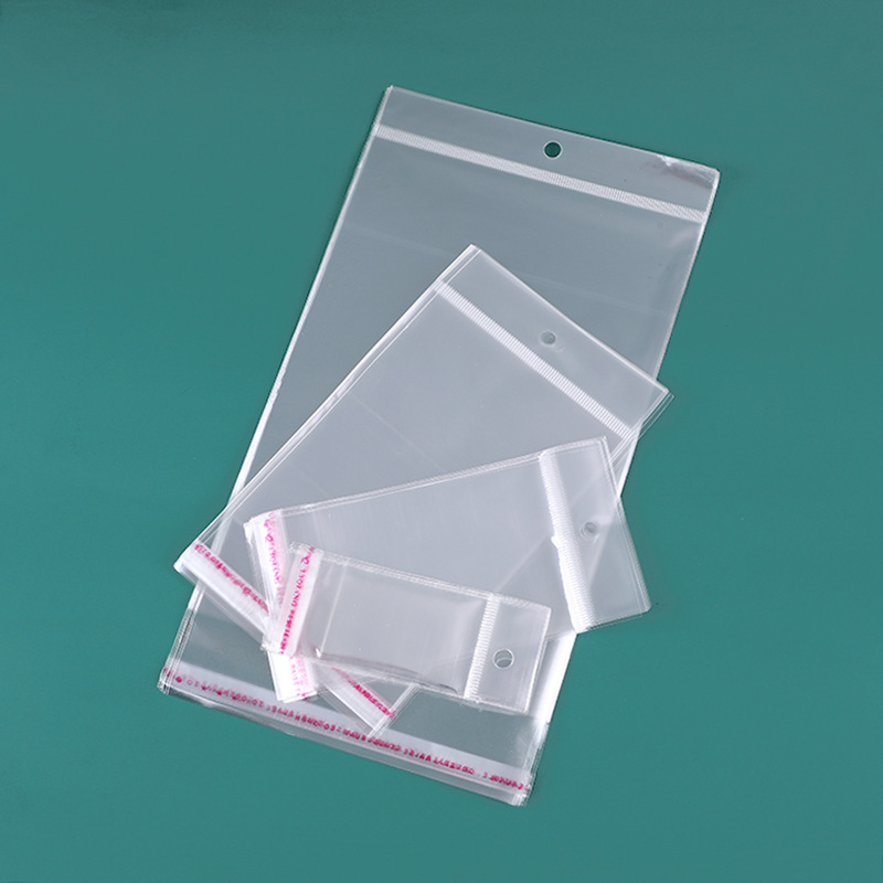 卡头袋饰品包装袋透明袋opp袋子自粘袋带挂孔薄膜袋 透明吊孔袋