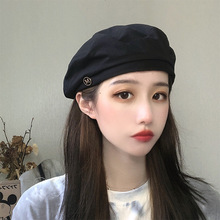 贝雷帽女黑色八角夏季薄款英伦复古韩版日系潮M标风画家蓓蕾帽子