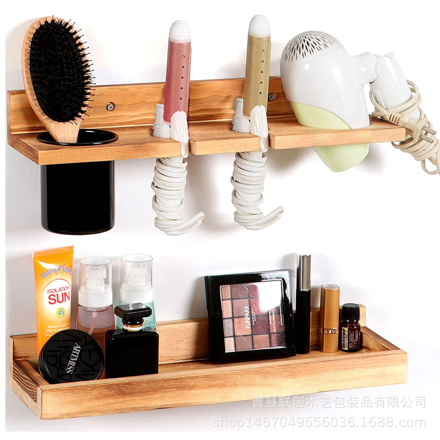 European-Style Solid Wood Wall Decoration Shelf Bathroom Hair Dryer Hair Curler Storage Rack Wooden Wall-Mounted Storage Rack