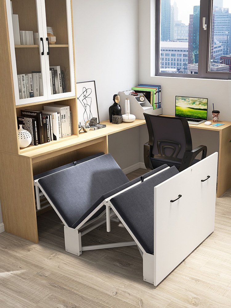 隐形床书桌一体单人折叠床书房家用书柜小户型隐藏床阳台多功能床