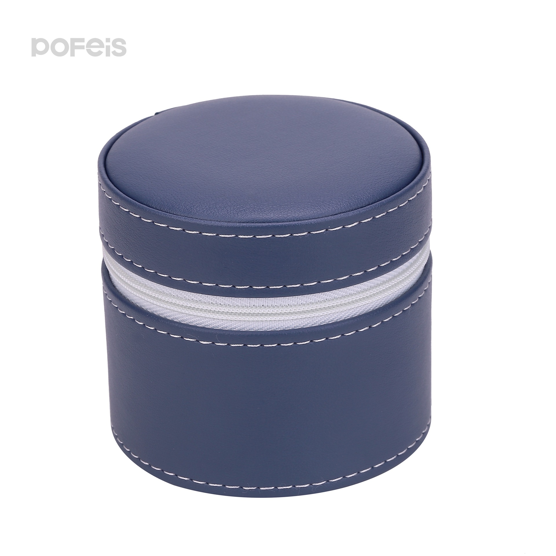 pu皮革单只圆形翻盖手表盒拉链手表盒首圆柱形手表展示盒加印logo