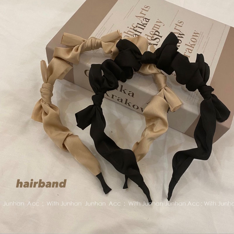 Korean Style Ins French Sweet Graceful Satin Colorful Women's Bow Hair-Hoop Headband out Pressing Method Hairpin Hair Ornaments