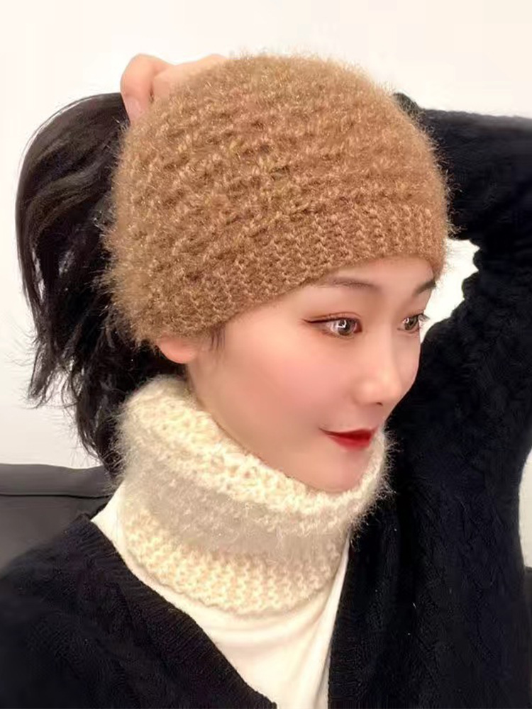 秋冬毛线针织发带帽宽边头巾女头饰护耳头套遮白发头箍保暖发带女
