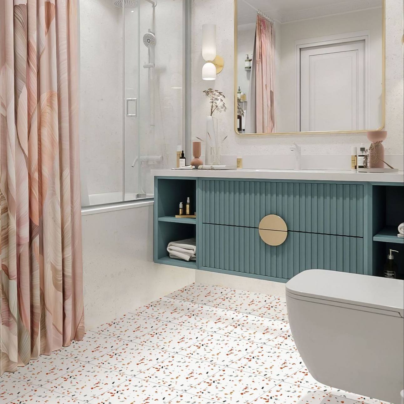 浴室防滑自粘地板贴厨房防油耐高温墙贴彩色复古水磨石瓷砖贴批发