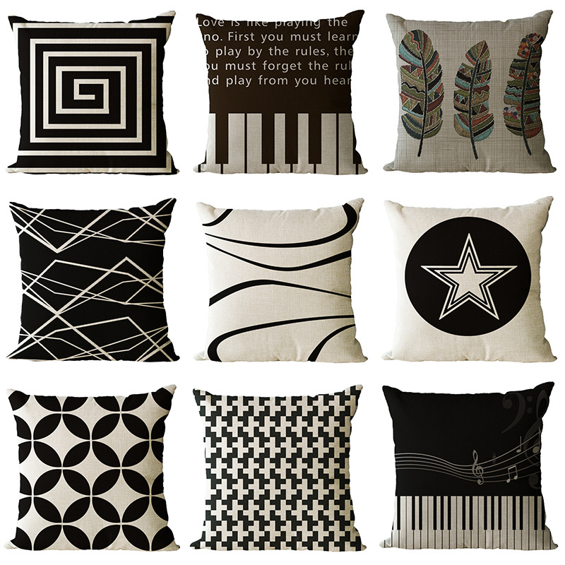 Creative Linen Abstract Black and White Printing Home Sofa Supplies Pillow Cover Living Room and Bedside Thickened Throw Pillowcase Wholesale