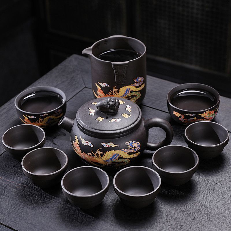 遇热变色龙凤紫砂壶套装纯半手工茶壶功夫茶具套装泡茶壶西施壶