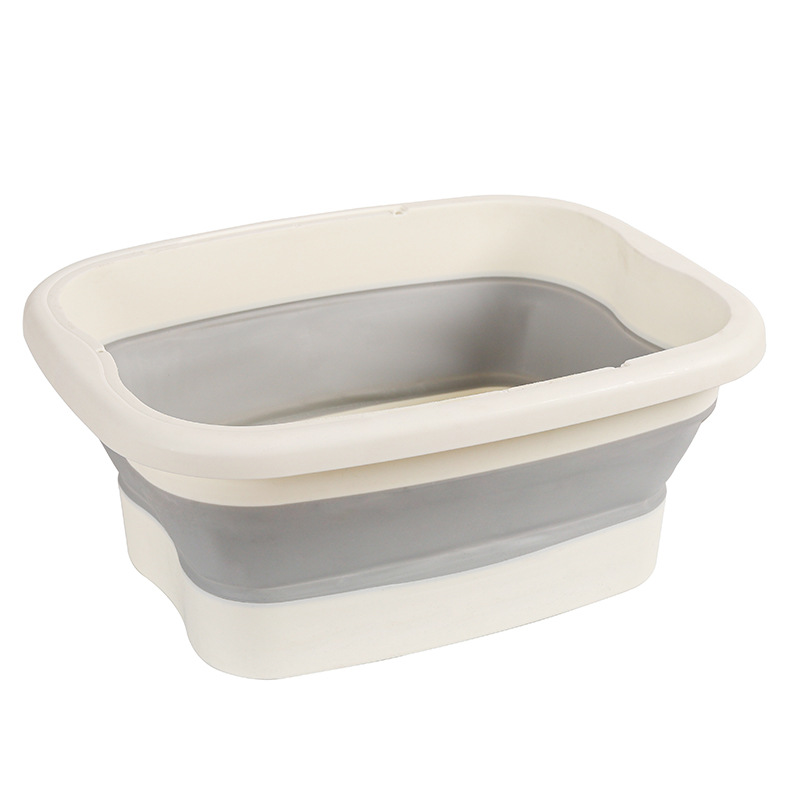 Folding Foot Bath Tub Foot Bath Barrel Household Space Saving Silicone with Lid Folding Basin Massage Feet-Washing Basin Thickened 0750