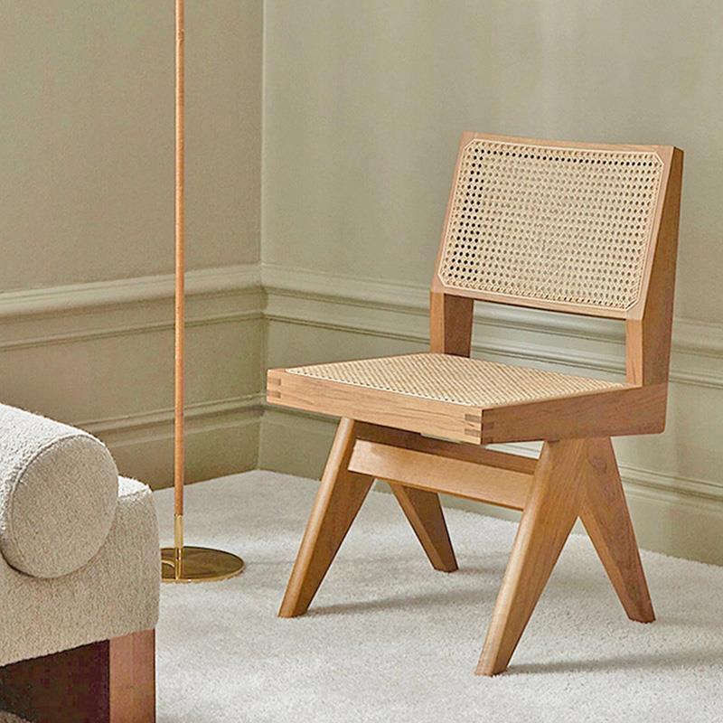北欧复古昌迪加尔椅实木藤编休闲椅侘寂风家用靠背餐椅设计师pj椅