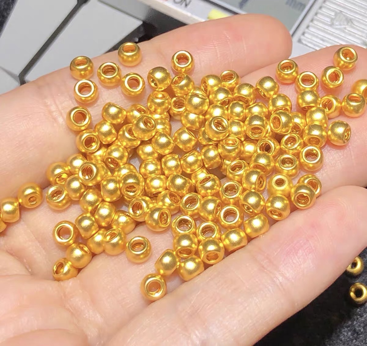 3d硬金豆豆小金珠999足金纯金转运珠4mm黄金珠子散珠 diy任意批发