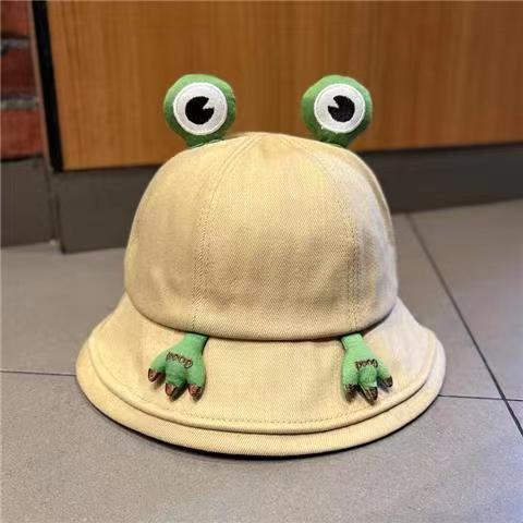 Instagram Mesh Red Hat Cartoon Cute Little Frog Bucket Hat Female Summer Sun Hat Japanese Spring and Autumn Bucket Hat