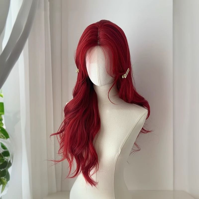 湄拉·红色假发前额蕾丝女全头套大波浪卷发长发cos新款-阿里巴巴