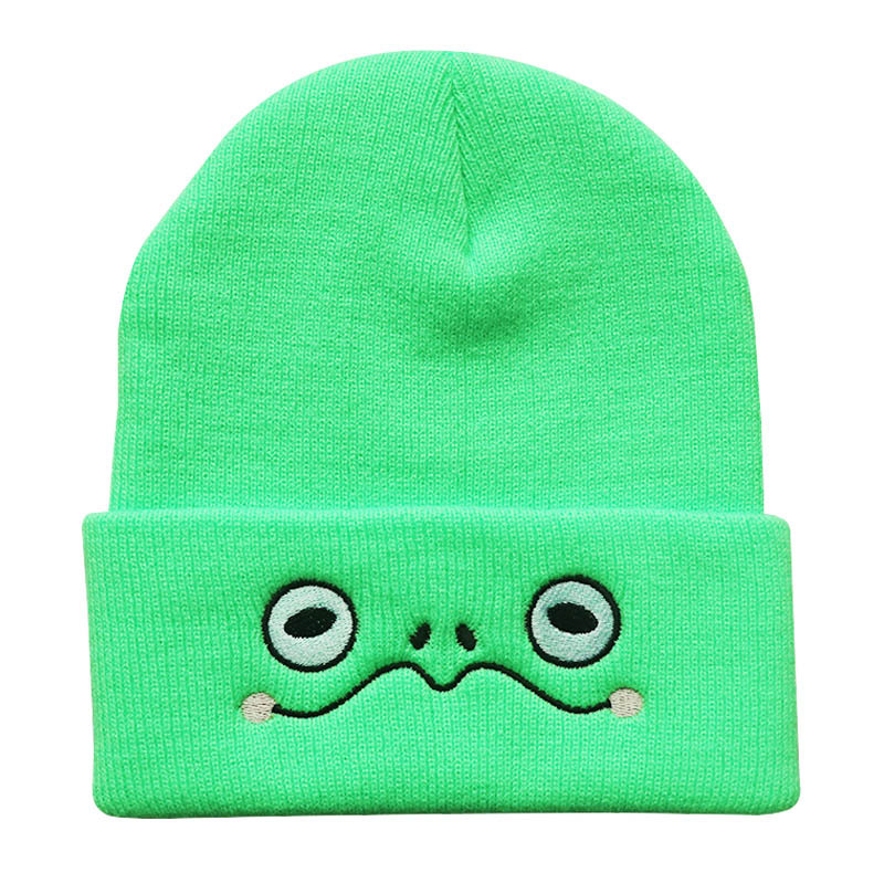 New Men's and Women's Fall Winter Trend Cartoon Woolen Cap Sad Frog Eyes Embroidered Knitted Hat Thermal Head Cover Hat