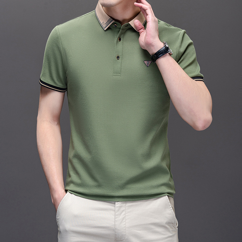 品牌短袖男装t恤夏季新款桑蚕丝翻领半袖修身纯色潮流男士polo衫