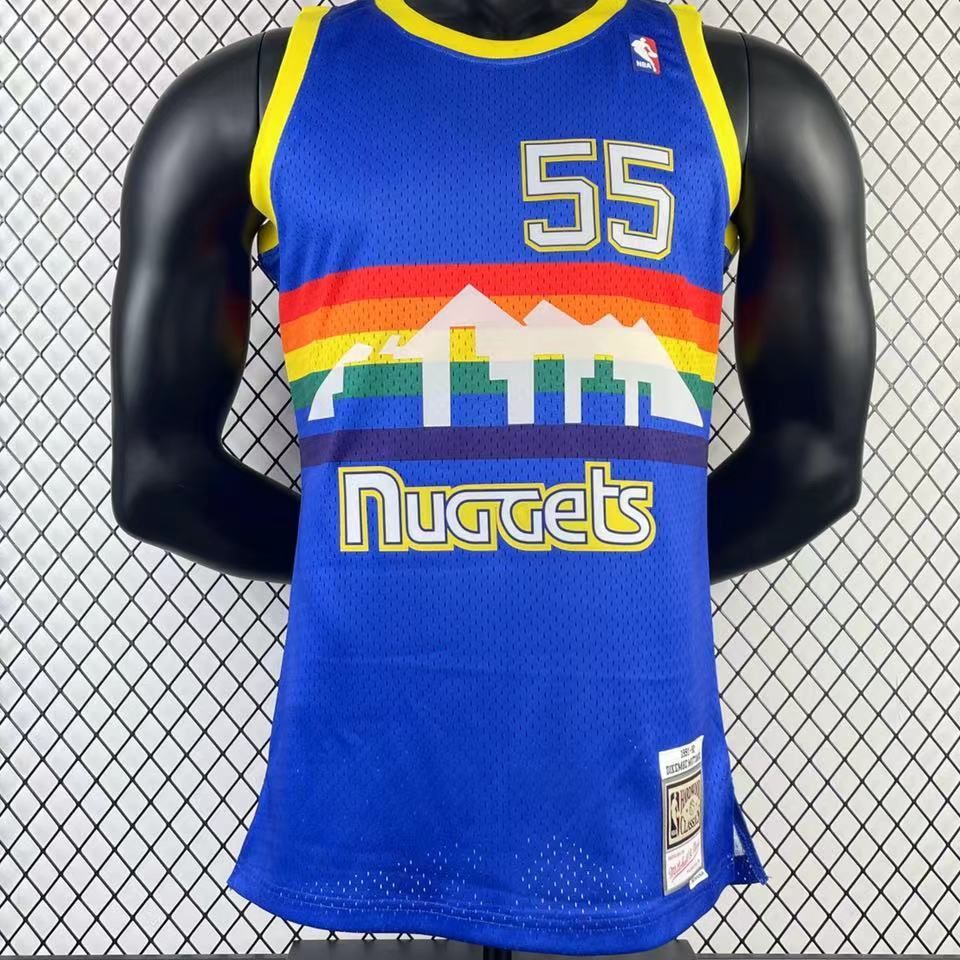 mn球迷版热压复古球衣: 掘金队1991/92赛季蓝色55号穆托姆博背心