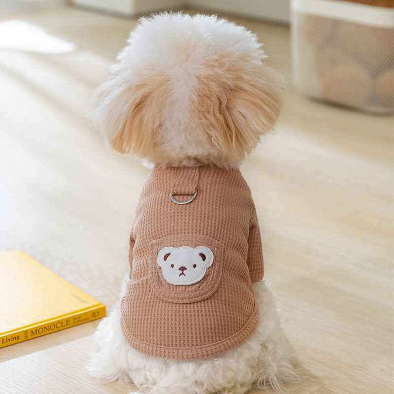 春夏季狗狗韩版美拉德小熊T恤中小型犬猫咪可牵引两脚宠物狗衣服