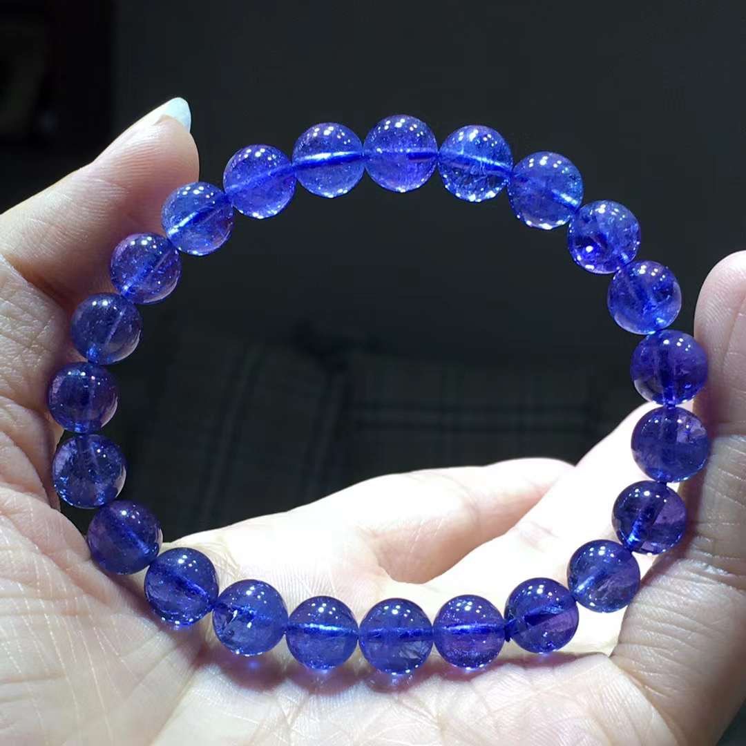 天然坦桑石手链女男蓝宝石蓝紫猫眼丹泉石水晶单圈手串饰品