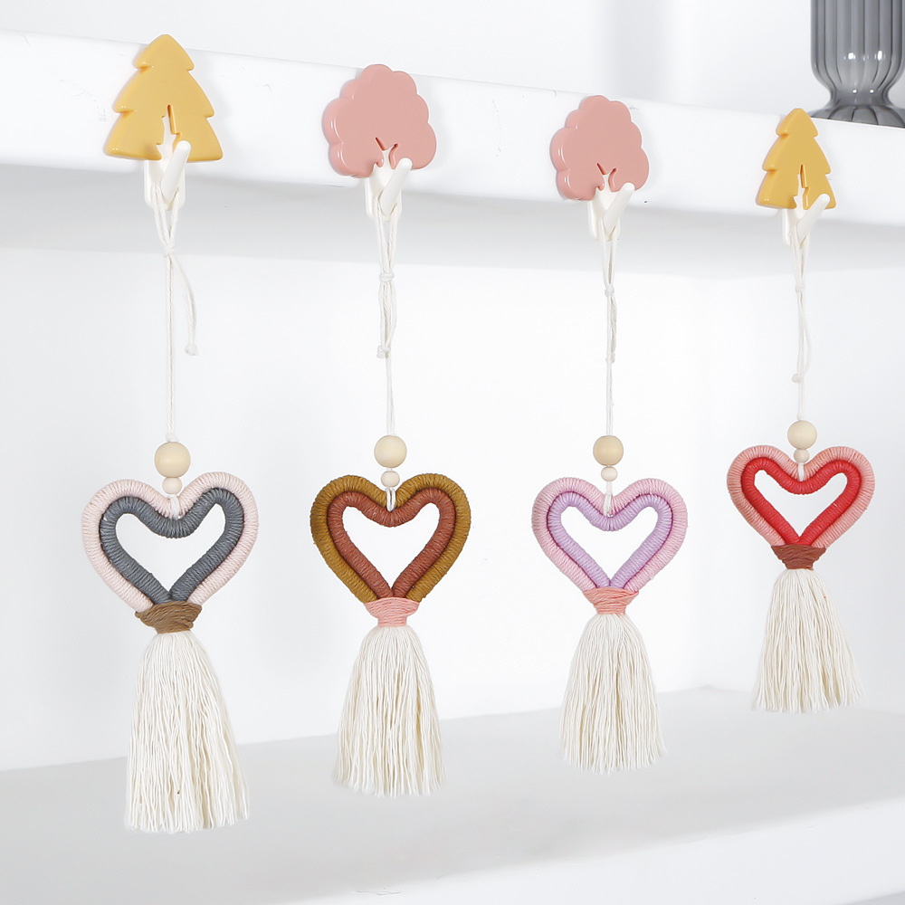 热卖桃心爱心汽车挂饰创意心形流苏手工编织墙饰家居装饰包包挂件