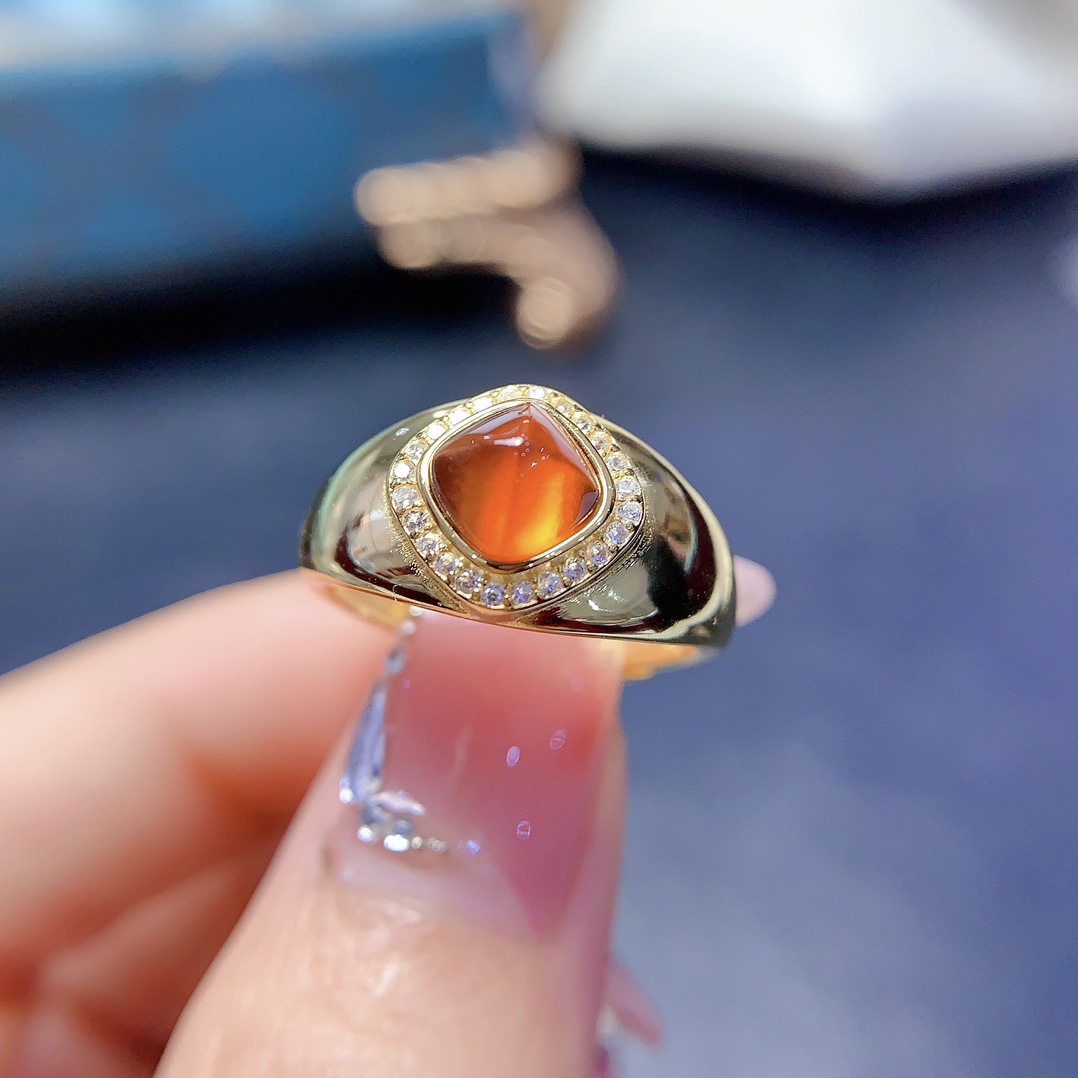 工厂批发爆款天然芬达石榴石戒指s925银镶嵌主石6*6热销欧美代发