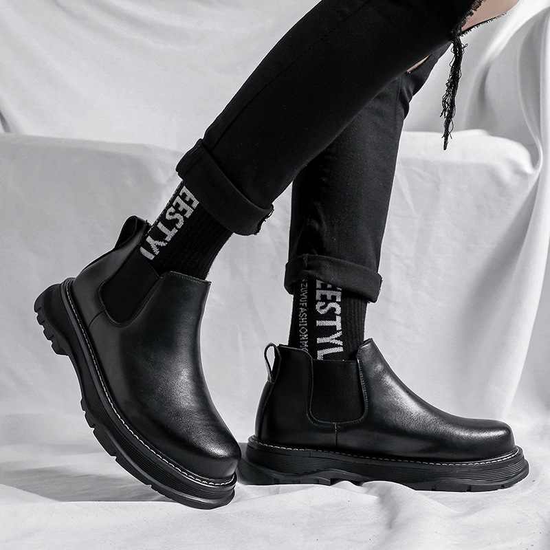 新款切尔西靴男马丁靴男士高帮英伦风烟筒靴中帮短靴子2057-r