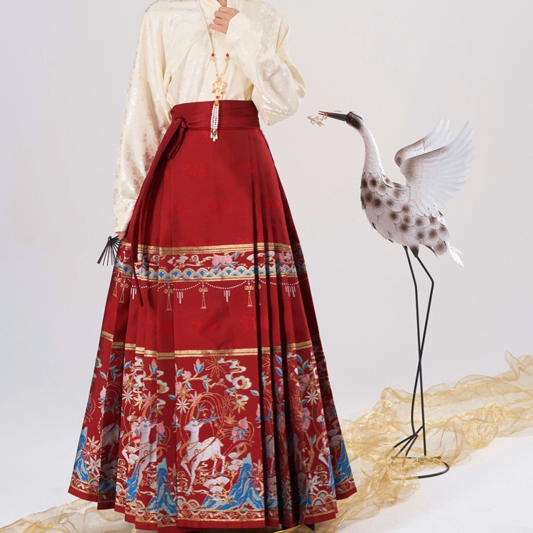 Adult Hanfu Woven Gold Makeup Flower Horse-Face Skirt Original Hanfu Red Toast Dress Women's National Style Daily 2023 New Autumn