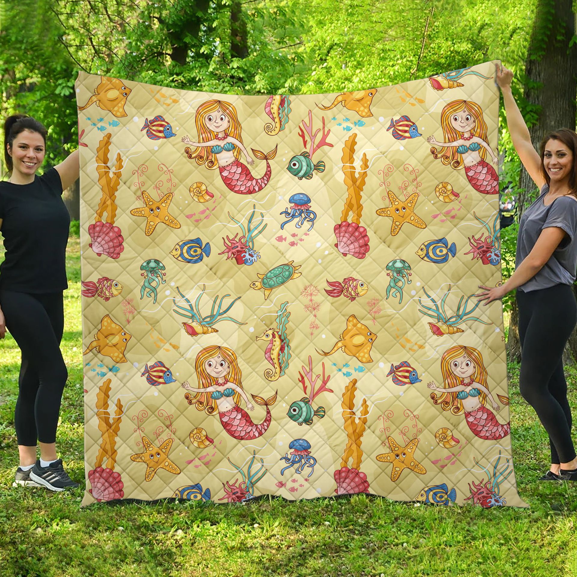 绗缝被动物美人鱼 3d数码印花跨境亚马逊quilt加棉格子卡通空调被