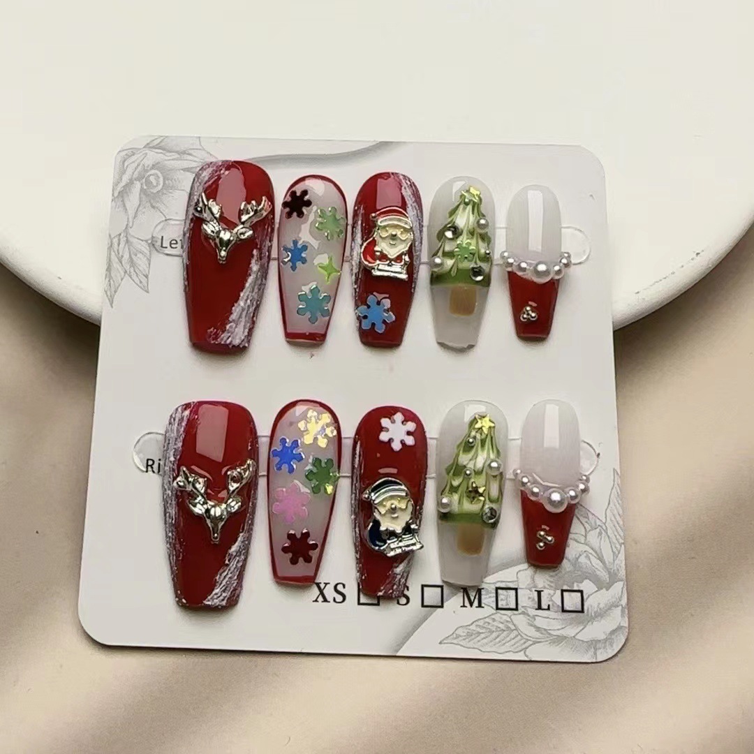 handmade wear nail christmas wear manicure deer snowflake autumn and winter light luxury fake nails finished nail beauty wholesale