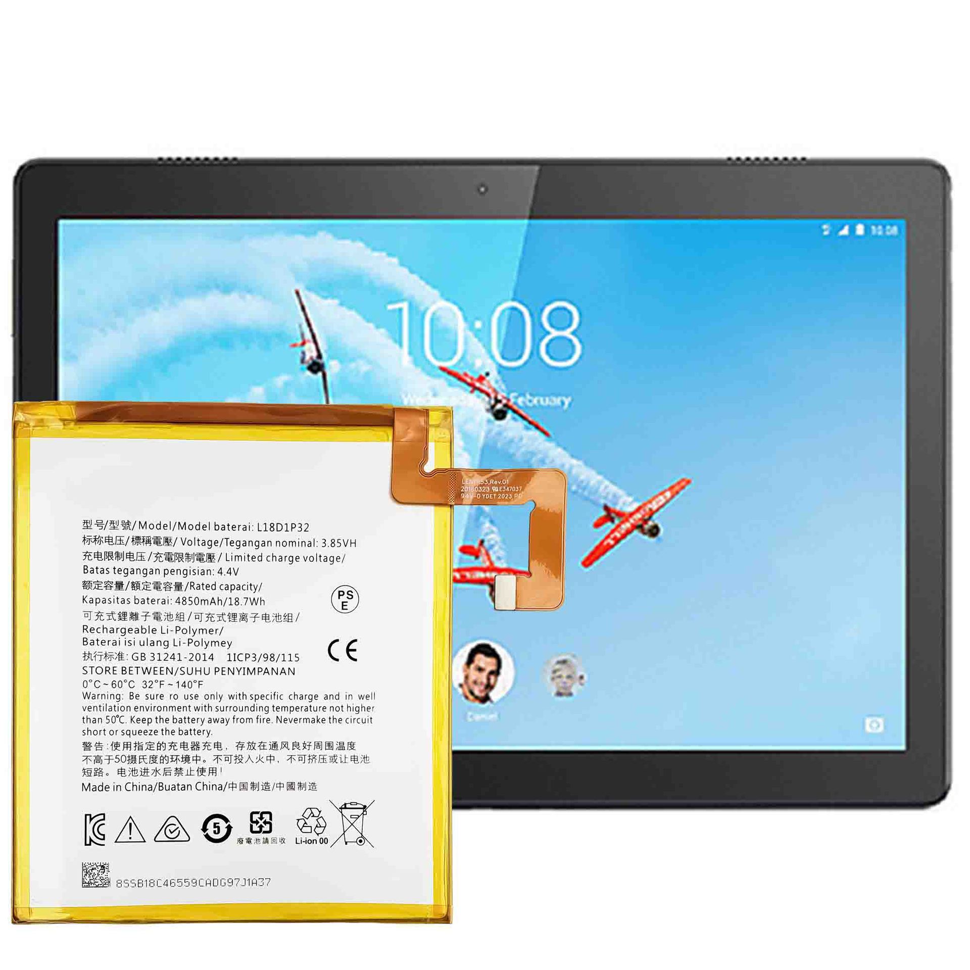 适用联想lenovo m10 tab/tb-x605f za48/tab x505 l18d1p32di电池