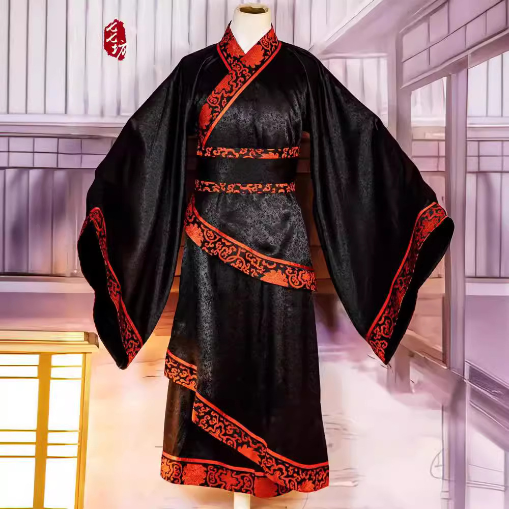 2024新款秦汉朝华服中国风舒适提花棉男装司仪汉服赞者双绕曲裾袍