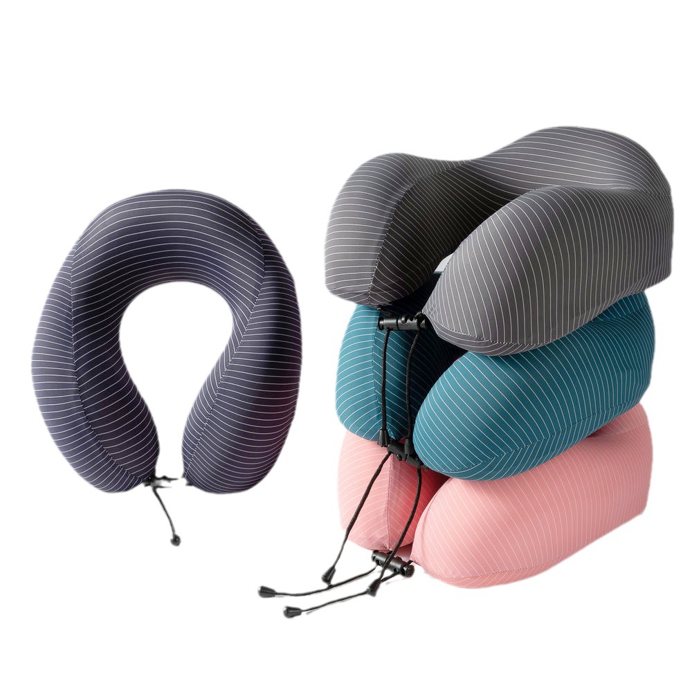 Summer Stripes U-Shaped Neck Pillow Removable and Washable Slow Rebound Memory Foam Business Portable Storage Office Siesta Pillow