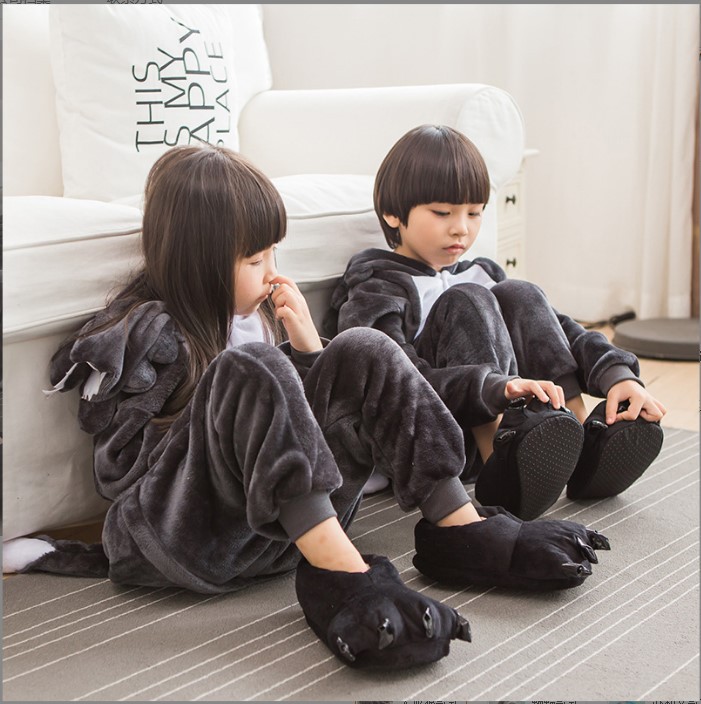 Cross-Border Foreign Trade Children's Animal Jumpsuit Romper Baby Autumn and Winter Flannel Gray Wolf Turtle Romper One-Piece Pajamas