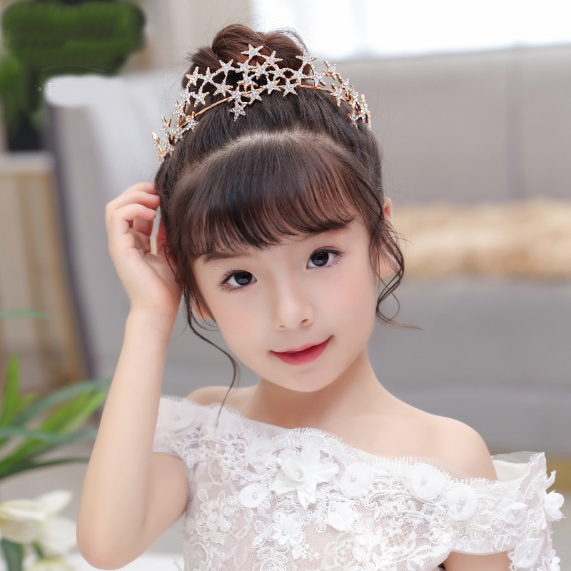 儿童头饰女童皇冠发饰小女孩发带头箍花童礼服演出服饰品星星发箍