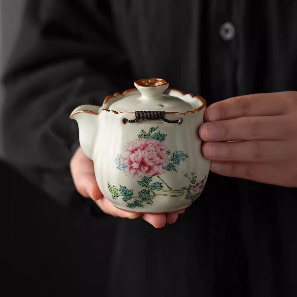 米黄汝窑手抓壶陶瓷小茶壶泡茶喝茶家用茶水壶单壶泡茶器功夫茶具