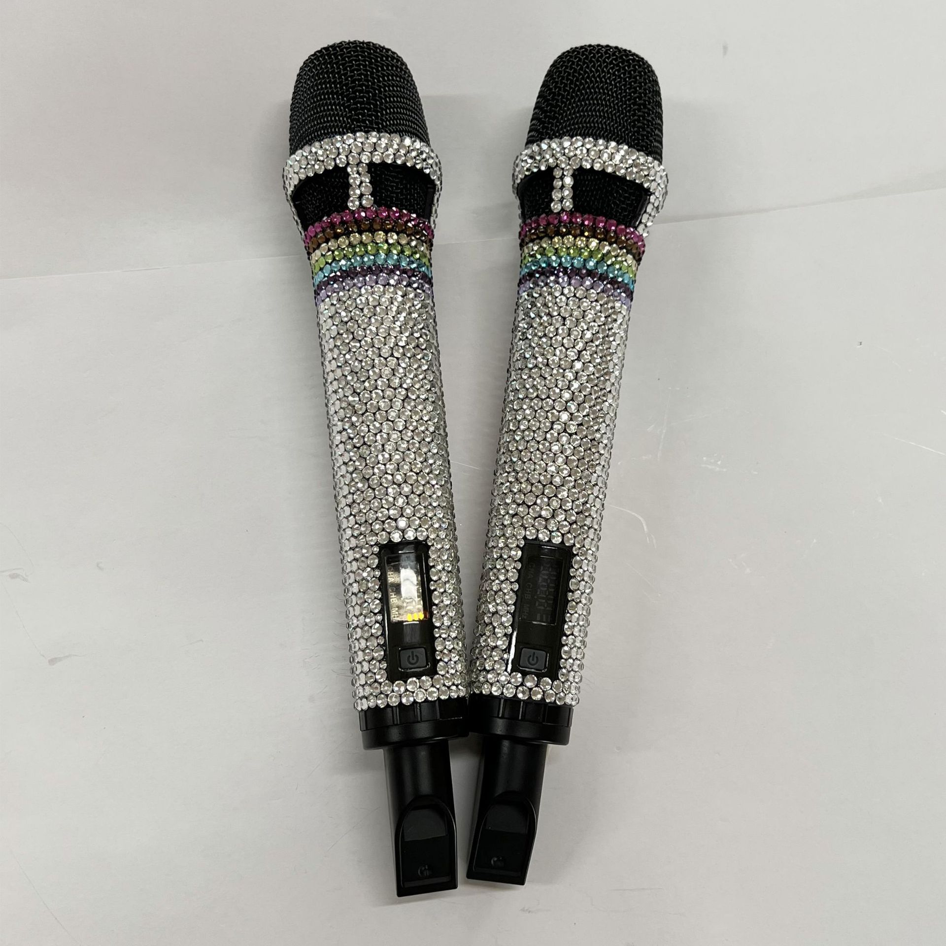 镶钻麦克风舞台k歌宝钻石贴加工 直播水钻音箱镶钻话筒无线麦克风