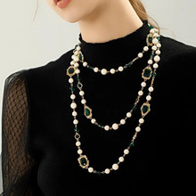 欧美跨境直销波西米亚时尚长款珍珠项链水滴形水钻首饰