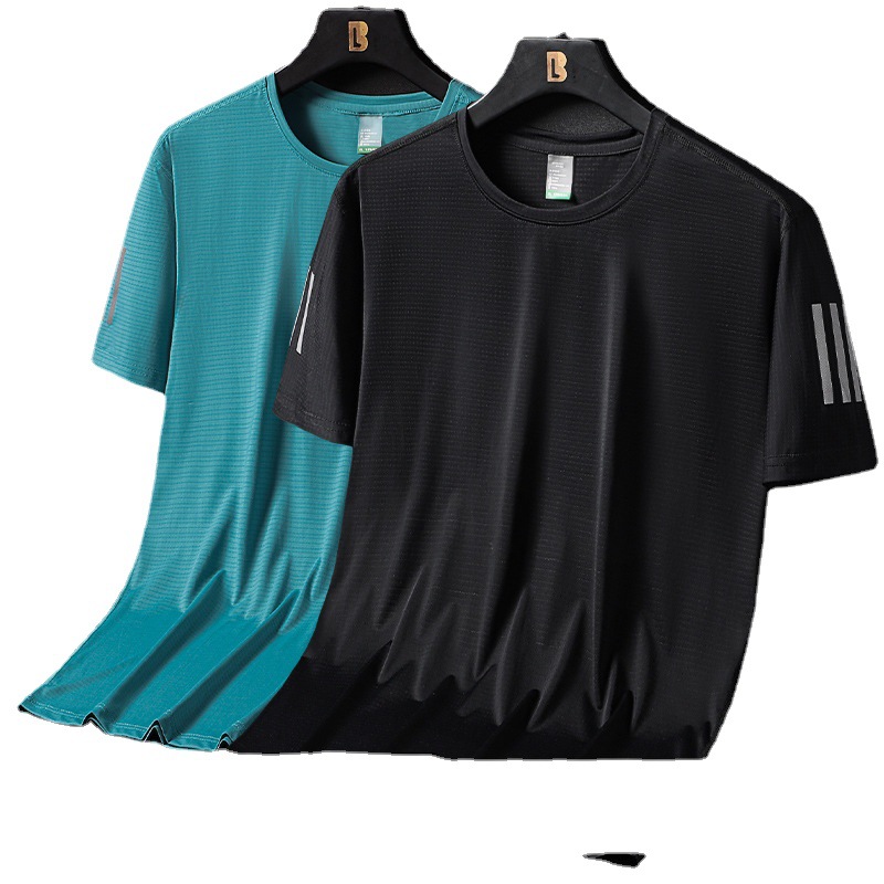 冰丝t恤男士潮流短袖上衣大码运动休闲薄款速干衣潮凉感滑料男装