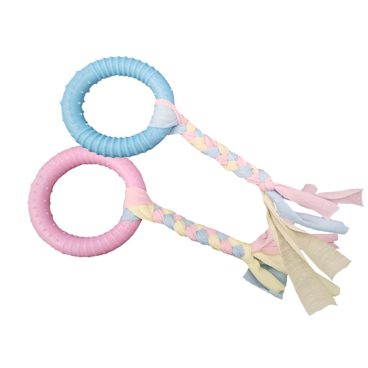 Factory Wholesale TPR Dogs and Cats Toy Bite-Resistant Ring Cotton String Cloth Strip Small and Medium-Sized Dogs Throwing Training Pet Toy