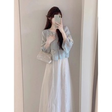 新中式国风套装女夏季小个子感气质盘扣上衣半身长裙子两件套