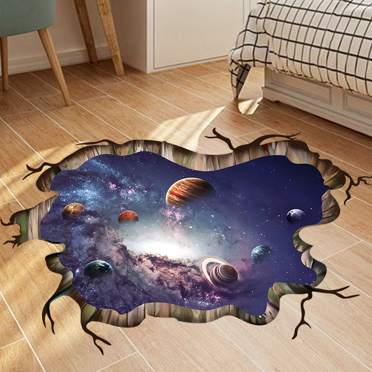 zsz2808立体3d破墙宇宙星球墙贴室背景天花板地面贴pvc自粘贴纸